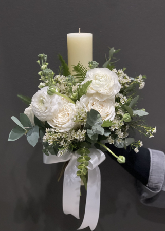 LUMANARI BOTEZ - Lumanari de nunta albe din ranunculus si trandafiri albi