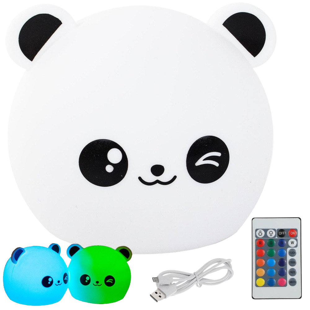 Lampa de veghe pentru copii rgb cu senzor tactil, telecomanda si incarcare usb, model panda [3]