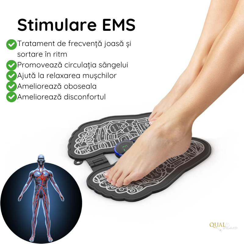Aparat Masaj Picioare EMS QUAL BRAND®, Stimulator muscular, Stimularea circulatiei sanguine, Drenaj Limfatic, 8 Moduri diferite, 19 Trepte de Intensitate, Incarcare USB, Telecomanda inclusa, Negru [6]