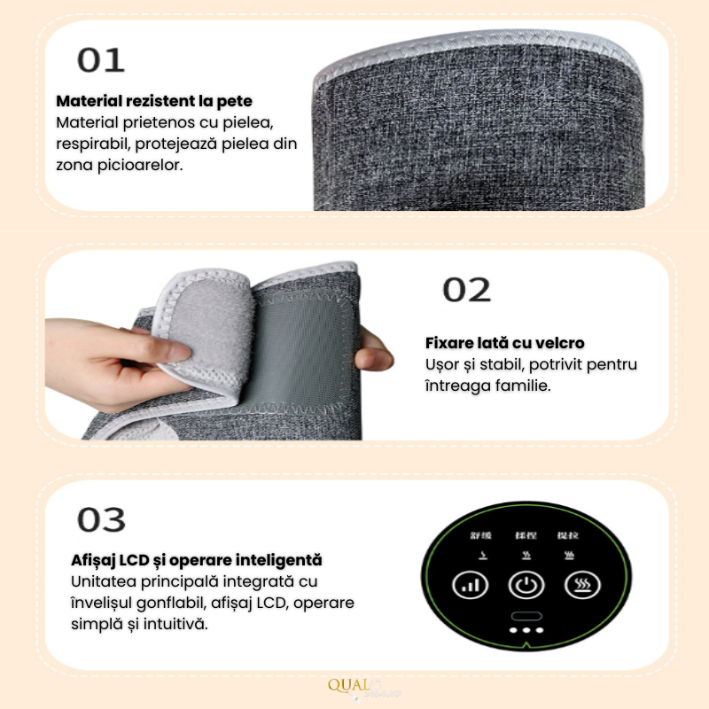 Aparat Masaj Picioare Qual Brand® cu Presopunctura, Masaj 360 grade , 3 Trepte de Intensitate Reglabile, Functie de Compresie Calda, Reincarcabil, Autonomie pana la 4 ore de Utilizare continua, Gri de [3]