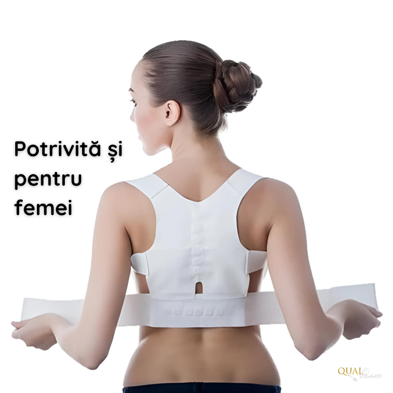 Corector de Postura QUAL BRAND®, pentru indreptare spate, coloana si umeri, 12 magneti cusuti, Ergonomic, Alb [3]