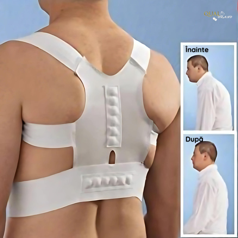 Corector de Postura QUAL BRAND®, pentru indreptare spate, coloana si umeri, 12 magneti cusuti, Ergonomic, Alb [4]