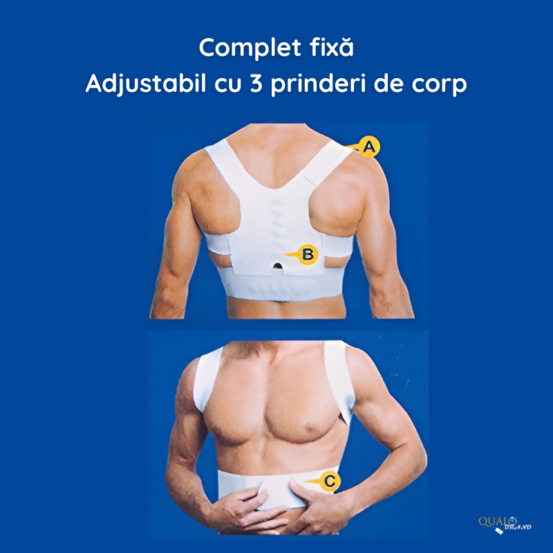 Corector de Postura QUAL BRAND®, pentru indreptare spate, coloana si umeri, 12 magneti cusuti, Ergonomic, Alb [6]