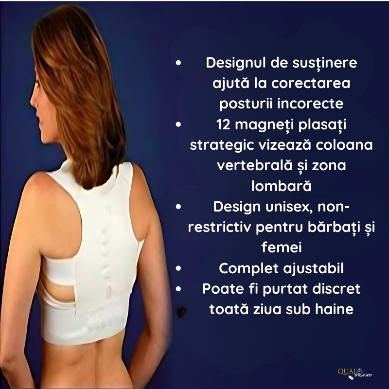 Corector de Postura QUAL BRAND®, pentru indreptare spate, coloana si umeri, 12 magneti cusuti, Ergonomic, Alb [5]