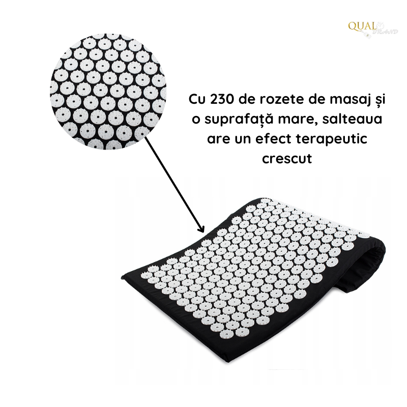 Covoras Presopunctura QUAL BRAND®, Ideal Pentru Ameliorarea Durerilor de Spate, Detensionare Musculara si Relaxare, 230 de Capete de Presiune, Bumbac, 65x41 cm, Negru/Alb [3]
