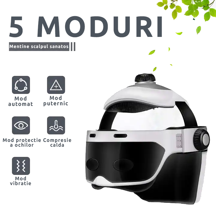 Dispozitiv de masaj pentru cap de tip casca electrica cu compresie calda si functie de masaj ocular inteligent, putere 5W, tensiune 5V, pana la 42℃, interior cu captuseala moale, din ABS, Alb-Negru [4]