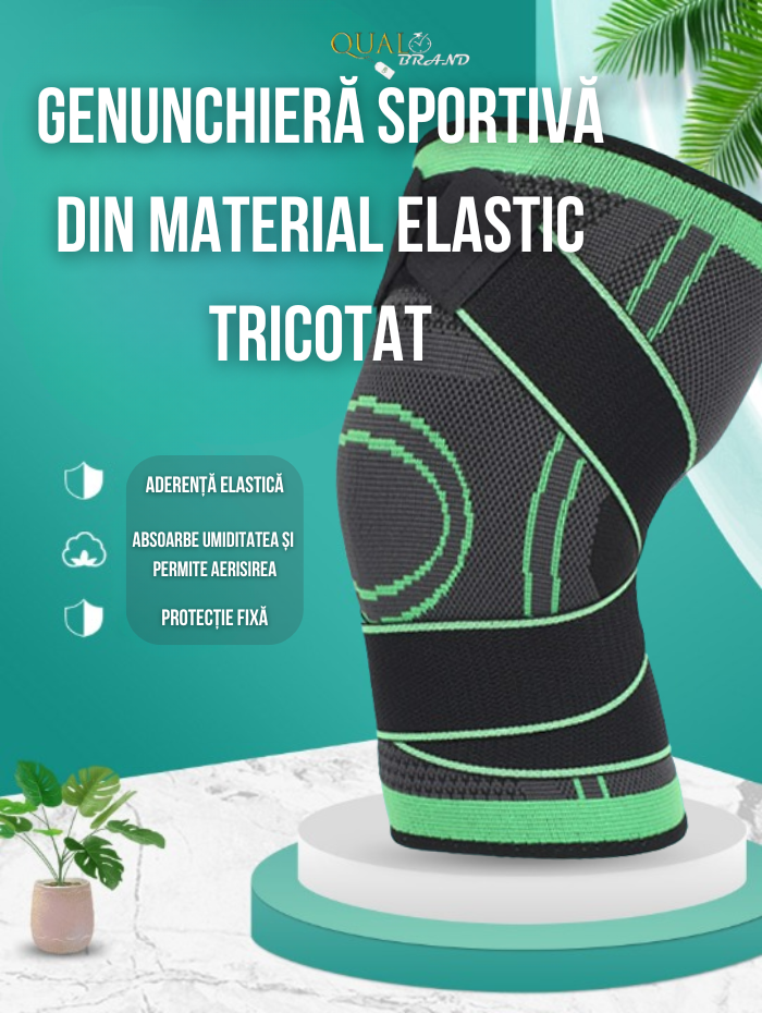 Genunchiera Elastică, Orteză genunchi, Bandaj pentru Genunchi cu Compresie Respirabila, Suport menisc, cu mansoane elastice, Negru/Verde [3]