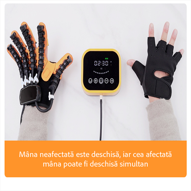 Manusa robotica profesionala pentru mana, pentru reabilitare dupa AVC, leziuni, recuperare mobilitate, manusa de exercitiu, bila pentru exercitiu, mana DREAPTA, marime XL, Negru-Galben [5]
