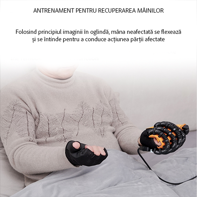 Manusa robotica profesionala pentru mana, pentru reabilitare dupa AVC, leziuni, recuperare mobilitate, manusa de exercitiu, bila pentru exercitiu, mana DREAPTA, marime XL, Negru-Galben [2]