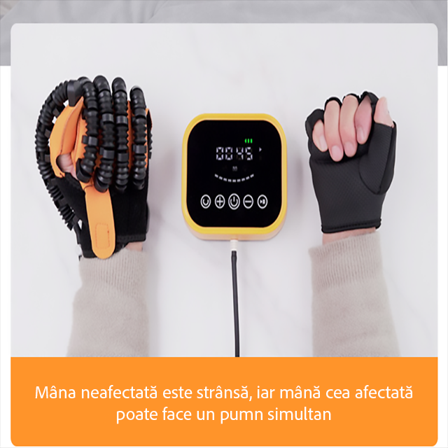 Manusa robotica profesionala pentru mana, pentru reabilitare dupa AVC, leziuni, recuperare mobilitate, manusa de exercitiu, bila pentru exercitiu, mana DREAPTA, marime XL, Negru-Galben [4]