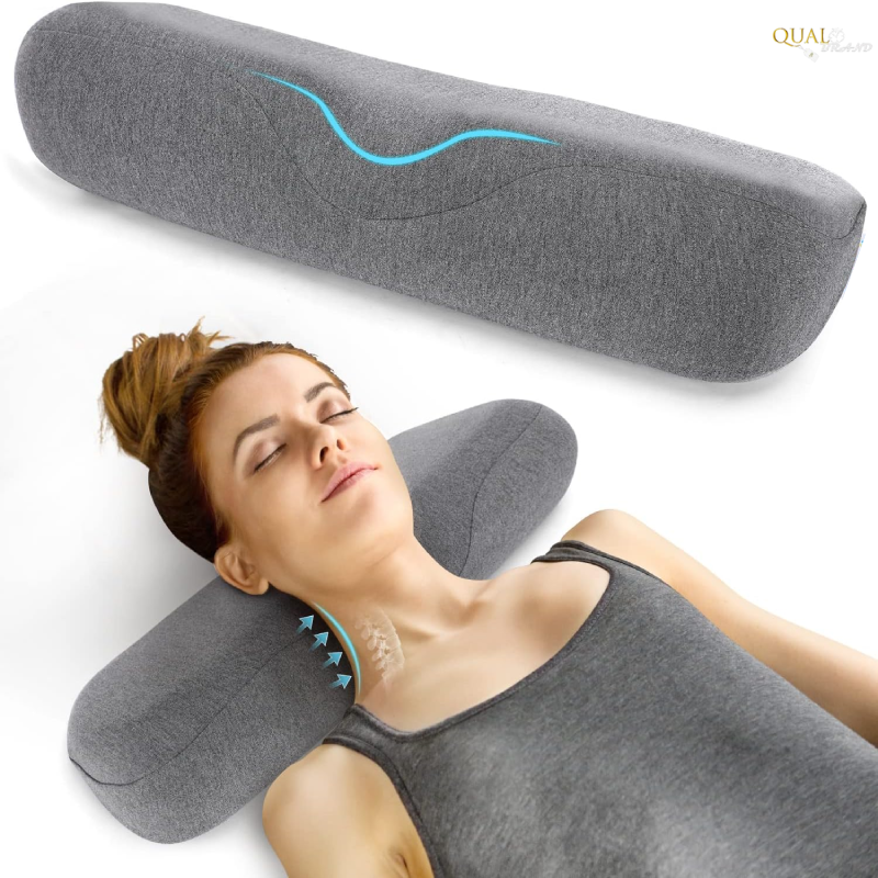 Perna cervicala din spuma cu memorie QUAL BRAND®, Pentru Dormit, Cu Contur Ergonomic, Material Respirabil, Ideala pentru somn odihnitor 50X18X9.5 CM, Gri [1]