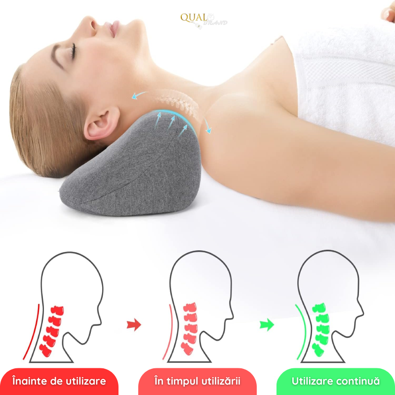 Perna cervicala din spuma cu memorie QUAL BRAND®, Pentru Dormit, Cu Contur Ergonomic, Material Respirabil, Ideala pentru somn odihnitor 50X18X9.5 CM, Gri [3]