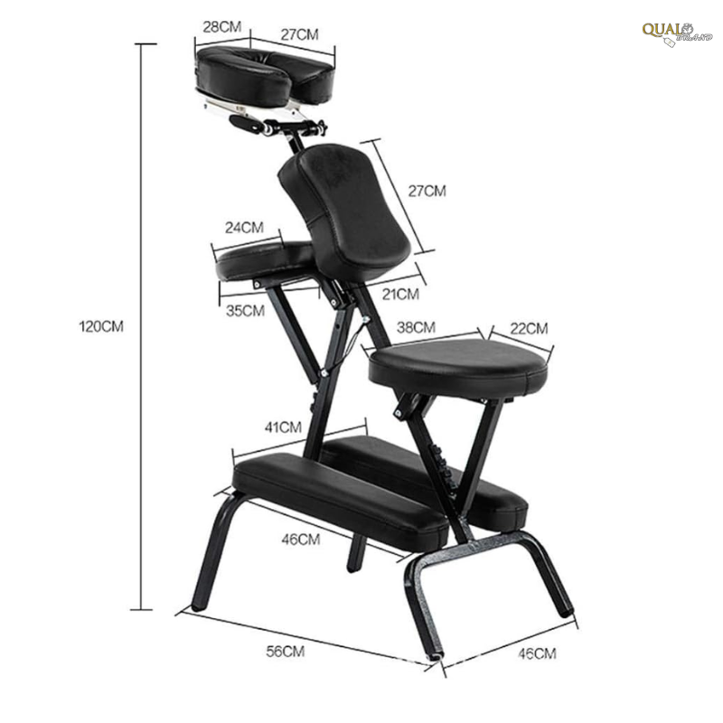 Scaun Masaj Profesional  QUAL BRAND®, din Otel Inoxidabil si Piele PU, Pliabil, pentru Masaj si Tatuat, Inaltime Reglabila, Perfect pentru Terapeuti, Reglare in 4 zone, Negru [2]