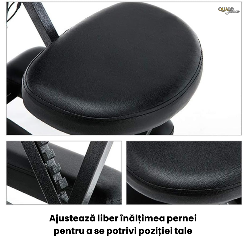 Scaun Masaj Profesional  QUAL BRAND®, din Otel Inoxidabil si Piele PU, Pliabil, pentru Masaj si Tatuat, Inaltime Reglabila, Perfect pentru Terapeuti, Reglare in 4 zone, Negru [3]