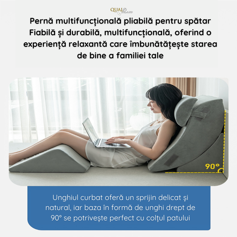 Set 4 Perne Ortopedice QUAL BRAND®, Din Spuma cu Memorie, Multpile Functionalitati, Perfecte pentru Relaxare si Lucrat din Pat, Ergonomice, Confortabile, Pentru Spate, Gat si Picioare, Gri [6]