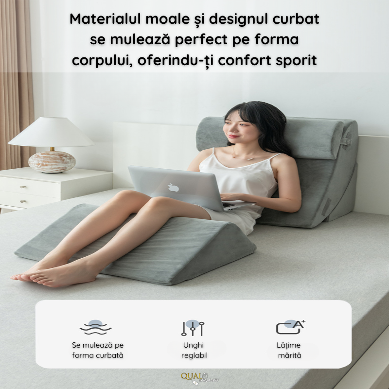 Set 4 Perne Ortopedice QUAL BRAND®, Din Spuma cu Memorie, Multpile Functionalitati, Perfecte pentru Relaxare si Lucrat din Pat, Ergonomice, Confortabile, Pentru Spate, Gat si Picioare, Gri [5]