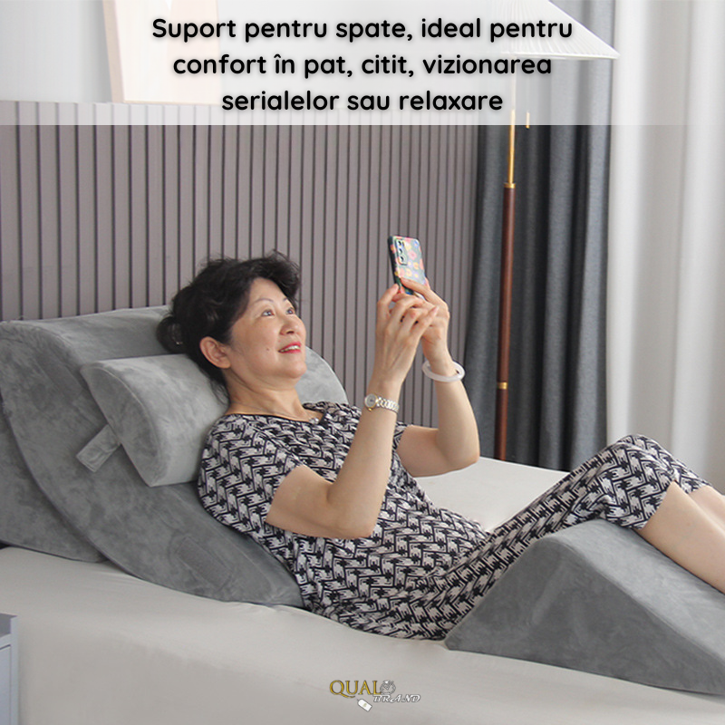 Set 4 Perne Ortopedice QUAL BRAND®, Din Spuma cu Memorie, Multpile Functionalitati, Perfecte pentru Relaxare si Lucrat din Pat, Ergonomice, Confortabile, Pentru Spate, Gat si Picioare, Gri [7]