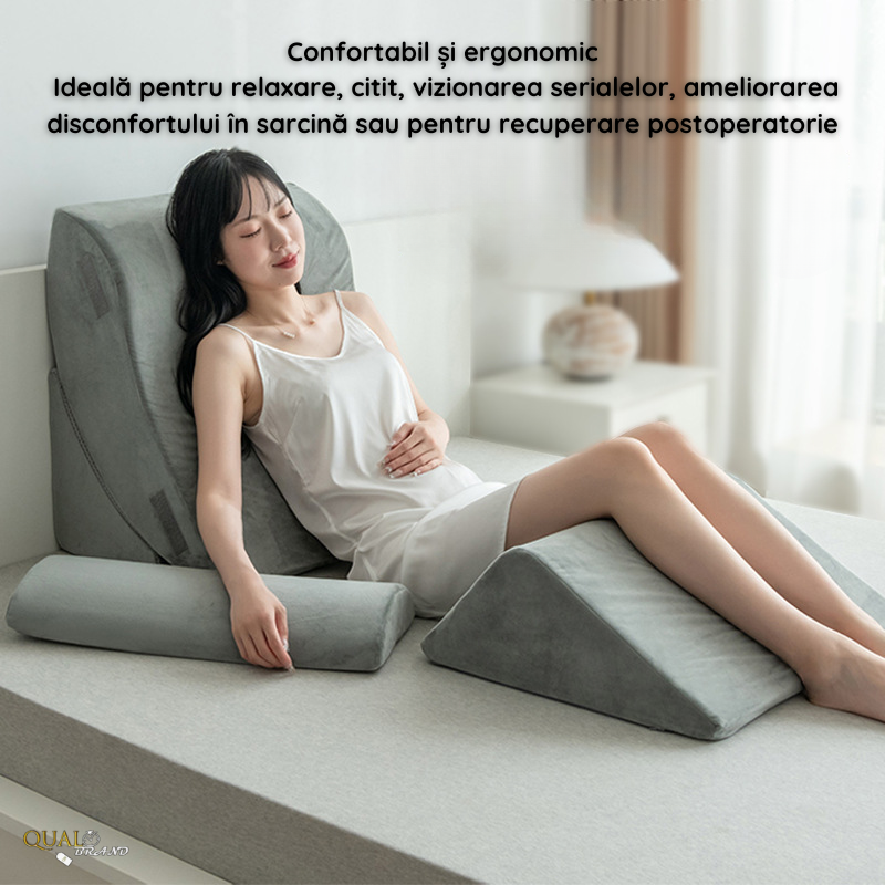 Set 4 Perne Ortopedice QUAL BRAND®, Din Spuma cu Memorie, Multpile Functionalitati, Perfecte pentru Relaxare si Lucrat din Pat, Ergonomice, Confortabile, Pentru Spate, Gat si Picioare, Gri [2]