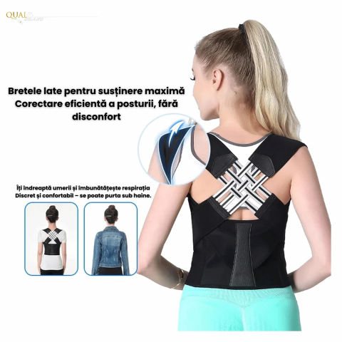 Corector Postura, Anti-Cocoasa, Material Flexibil, Presiune Reglabila, Postura Corecta si Eliminare Dureri de Spate, Negru [1]