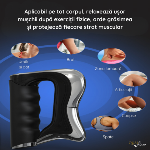 Aparat Masaj Fascia QUAL BRAND® cu vibratii, 3 niveluri de intensitate, Pentru Masaj de Calmare Al Intregului Corp, Lamela din aliaj de zinc, Incarcare USB-C, Negru [1]