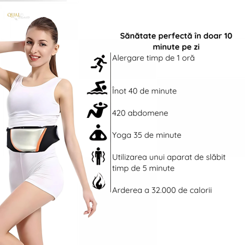 Centura Fitness QUAL BRAND® FitBody, cu Vibratii, Functie de Incalzire, 4 Trepte de Intensitate, 2 Moduri, Pentru Slabit si Tonifiere Precisa, Pentru talie pana la 140 cm, Negru [1]
