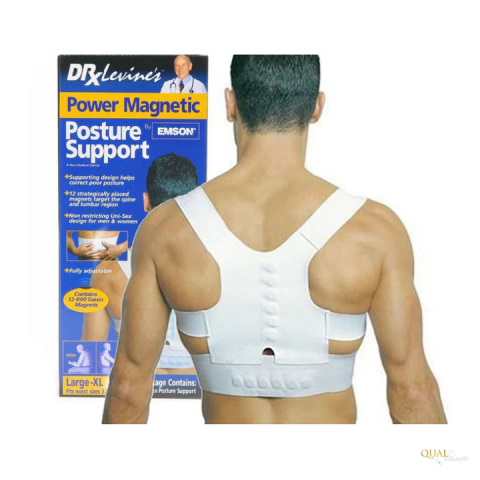 Orteze si suporturi ortopedice - Corector de Postura QUAL BRAND®, pentru indreptare spate, coloana si umeri, 12 magneti cusuti, Ergonomic, Alb