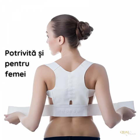 Corector de Postura QUAL BRAND®, pentru indreptare spate, coloana si umeri, 12 magneti cusuti, Ergonomic, Alb [2]