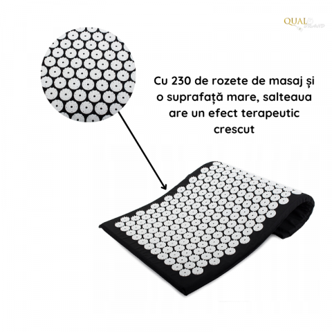 Covoras Presopunctura QUAL BRAND®, Ideal Pentru Ameliorarea Durerilor de Spate, Detensionare Musculara si Relaxare, 230 de Capete de Presiune, Bumbac, 65x41 cm, Negru/Alb [2]
