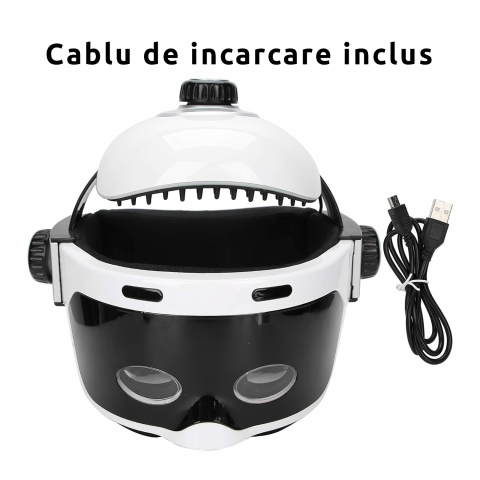 Dispozitiv de masaj pentru cap de tip casca electrica cu compresie calda si functie de masaj ocular inteligent, putere 5W, tensiune 5V, pana la 42℃, interior cu captuseala moale, din ABS, Alb-Negru [7]