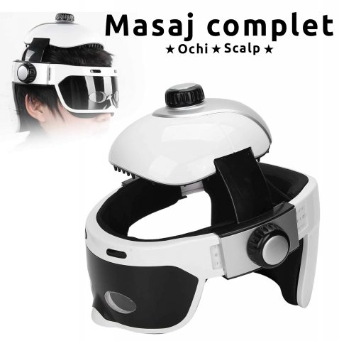 Dispozitiv de masaj pentru cap de tip casca electrica cu compresie calda si functie de masaj ocular inteligent, putere 5W, tensiune 5V, pana la 42℃, interior cu captuseala moale, din ABS, Alb-Negru [6]