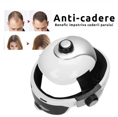 Dispozitiv de masaj pentru cap de tip casca electrica cu compresie calda si functie de masaj ocular inteligent, putere 5W, tensiune 5V, pana la 42℃, interior cu captuseala moale, din ABS, Alb-Negru [2]