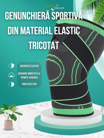 Genunchiera Elastică, Orteză genunchi, Bandaj pentru Genunchi cu Compresie Respirabila, Suport menisc, cu mansoane elastice, Negru/Verde [2]