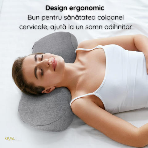 Perna cervicala din spuma cu memorie QUAL BRAND®, Pentru Dormit, Cu Contur Ergonomic, Material Respirabil, Ideala pentru somn odihnitor 50X18X9.5 CM, Gri [1]