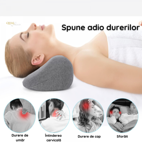 Perna cervicala din spuma cu memorie QUAL BRAND®, Pentru Dormit, Cu Contur Ergonomic, Material Respirabil, Ideala pentru somn odihnitor 50X18X9.5 CM, Gri [4]