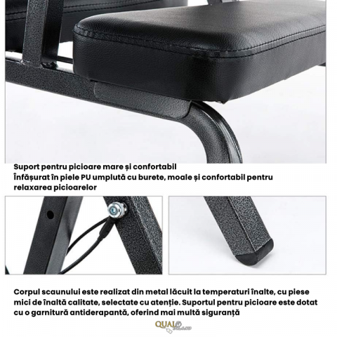 Scaun Masaj Profesional  QUAL BRAND®, din Otel Inoxidabil si Piele PU, Pliabil, pentru Masaj si Tatuat, Inaltime Reglabila, Perfect pentru Terapeuti, Reglare in 4 zone, Negru [5]