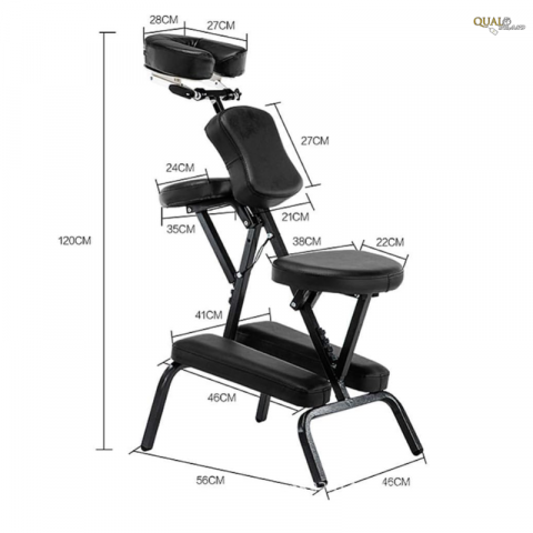 Scaun Masaj Profesional  QUAL BRAND®, din Otel Inoxidabil si Piele PU, Pliabil, pentru Masaj si Tatuat, Inaltime Reglabila, Perfect pentru Terapeuti, Reglare in 4 zone, Negru [1]