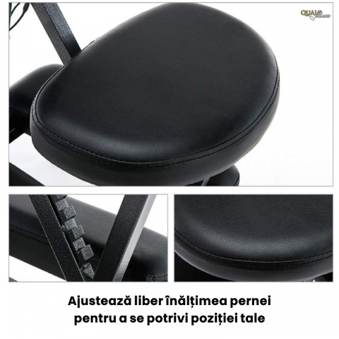 Scaun Masaj Profesional  QUAL BRAND®, din Otel Inoxidabil si Piele PU, Pliabil, pentru Masaj si Tatuat, Inaltime Reglabila, Perfect pentru Terapeuti, Reglare in 4 zone, Negru [2]
