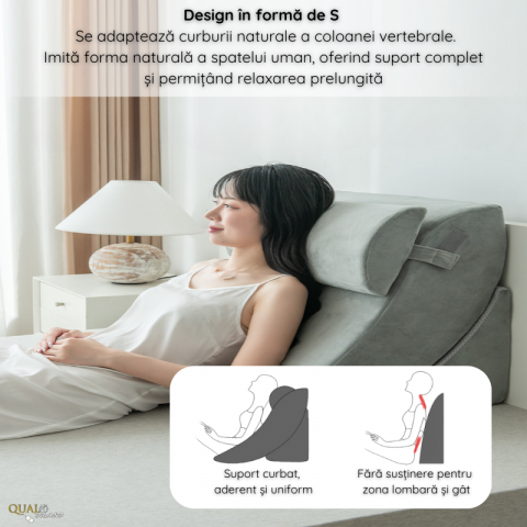 Set 4 Perne Ortopedice QUAL BRAND®, Din Spuma cu Memorie, Multpile Functionalitati, Perfecte pentru Relaxare si Lucrat din Pat, Ergonomice, Confortabile, Pentru Spate, Gat si Picioare, Gri [3]