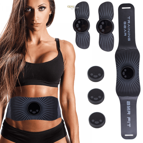 Aparate Masaj Corp - Set Aparat Fitness EMS QUAL BRAND®, Pachet cu Centura Abdominala, 3 telecomenzi, 2 Benzi EMS pentru picioare/ maini, 6 Programe, 9 Trepte de Intensitate, Tonifiere si Slabire Eficienta