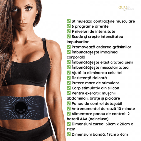Set Aparat Fitness EMS QUAL BRAND®, Pachet cu Centura Abdominala, 3 telecomenzi, 2 Benzi EMS pentru picioare/ maini, 6 Programe, 9 Trepte de Intensitate, Tonifiere si Slabire Eficienta [2]