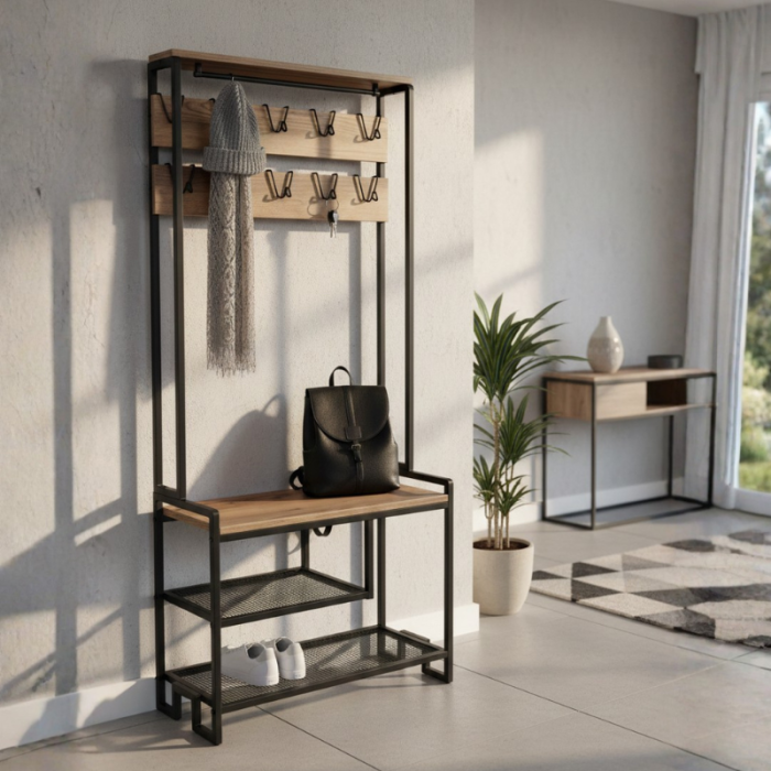 Cuier pentru hol cu pantofar și raft pentru depozitare [3]
