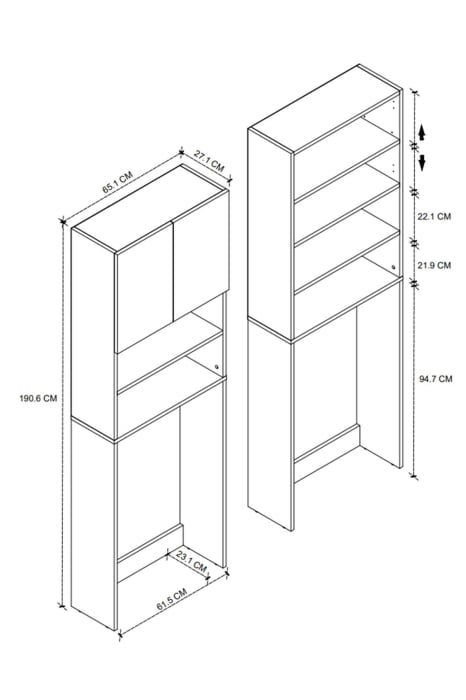 Dulap din PAL pentru Mașina de Spălat, cu Uși și Rafturi de Depozitare, Alb, Economisire Spațiu [4]