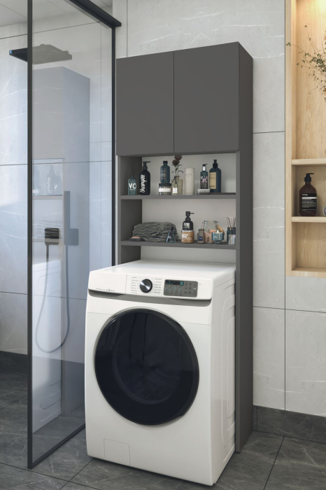 Dulap din PAL pentru Mașina de Spălat, cu Uși și Rafturi de Depozitare, Alb, Economisire Spațiu [2]