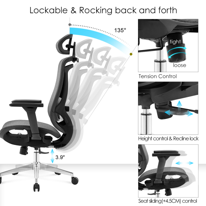 caun ergonomic de birou ErgoDynamic Icon‑H cu șezut reglabil 5 cm, suport lombar și material full mesh respirabil [7]