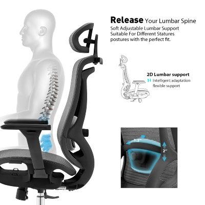 caun ergonomic de birou ErgoDynamic Icon‑H cu șezut reglabil 5 cm, suport lombar și material full mesh respirabil [6]
