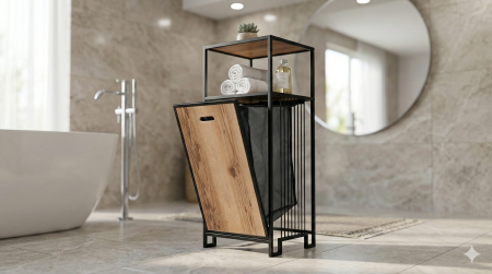 Organizator baie - Coșul de rufe cu 2 polițe în stil industrial