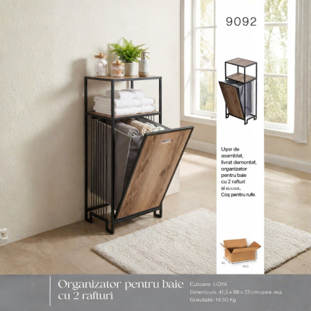 Organizator baie - Coșul de rufe cu 2 polițe în stil industrial