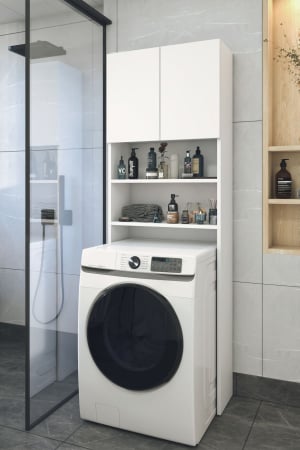 Dulap din PAL pentru Mașina de Spălat, cu Uși și Rafturi de Depozitare, Alb, Economisire Spațiu [1]