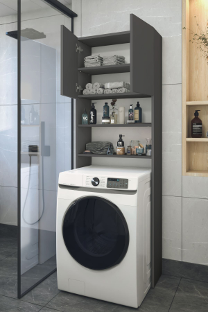 Mobilier Qubaro Practic - Dulap din PAL pentru Mașina de Spălat, cu Uși și Rafturi de Depozitare, Alb, Economisire Spațiu