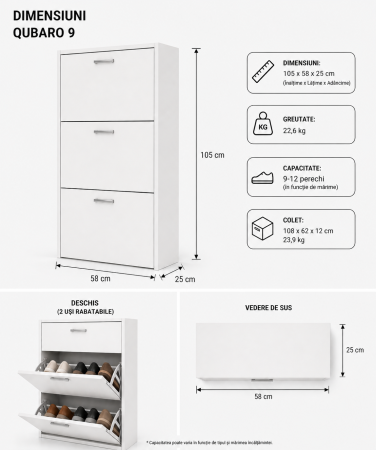 Mobilier Qubaro Practic - Pantofar modern hol, 12 perechi